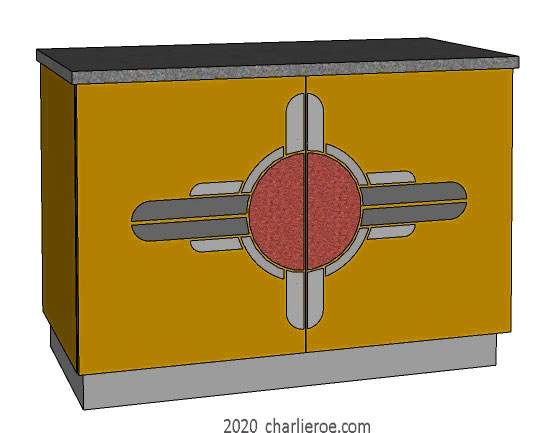 New Art Deco 2 door sideboard bar cabinet cupboard with Art Deco Abstract doors design