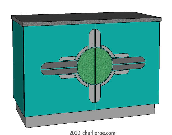 New Art Deco 2 door sideboard bar cabinet cupboard with Art Deco Abstract doors design