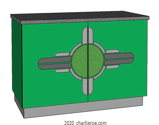 New Art Deco 2 door sideboard bar cabinet cupboard with Art Deco Abstract doors design