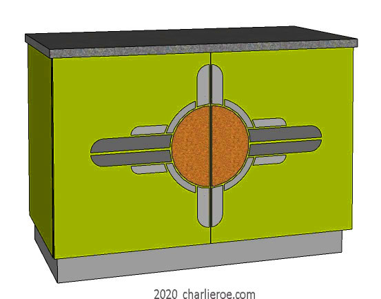 New Art Deco 2 door sideboard bar cabinet cupboard with Art Deco Abstract doors design