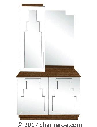 New Art Deco Skyscraper style painted 2 door display cabinet sideboard cupboard, with base mirror doors