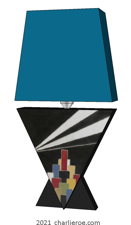 New Donald Deskey painted Art Deco skyscraper style Geometric painted table Vee shaped lamp
