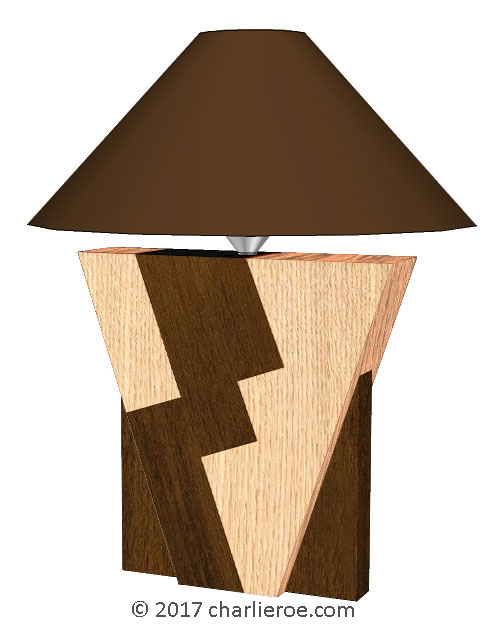 New Donald Deskey painted Art Deco Cubist Geometric in marquetry wood veneers table lamp