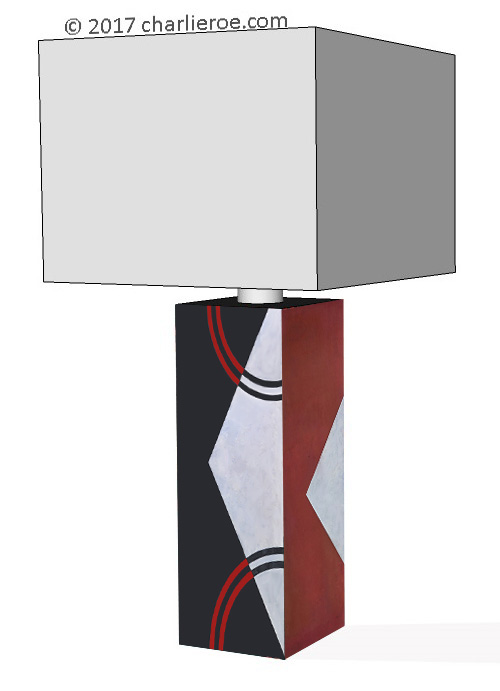 New Donald Deskey painted Art Deco Cubist Geometric painted and silver leafed table lamp