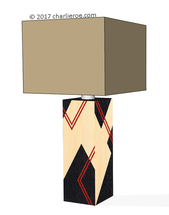 New Donald Deskey painted Art Deco Cubist Geometric painted and silver leafed table lamp
