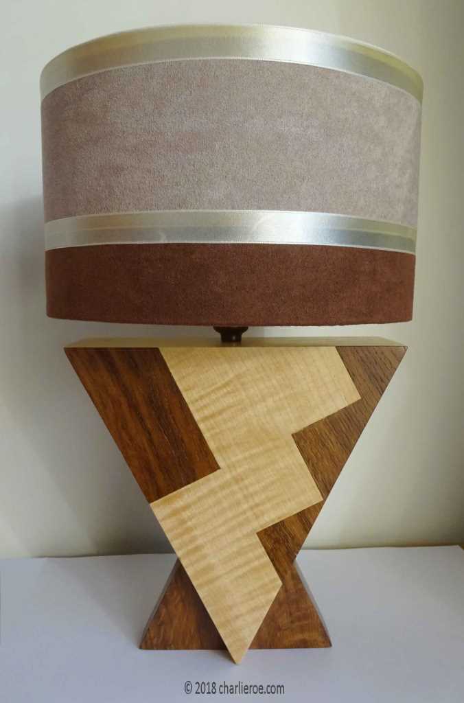 New Donald Deskey painted Art Deco Cubist Geometric marquetry veneered table lamp