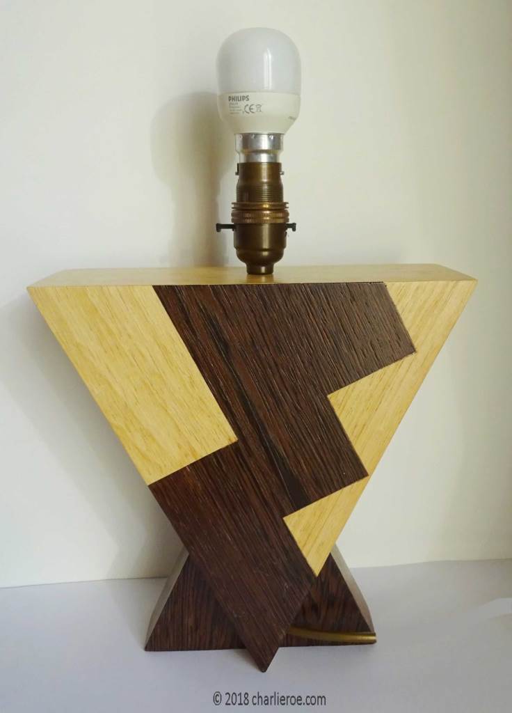 New Donald Deskey painted Art Deco Cubist Geometric marquetry veneered table lamp