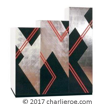 new Art Deco Donald Deskey Cubist painted & silver leafed 3 door bedroom wardrobe