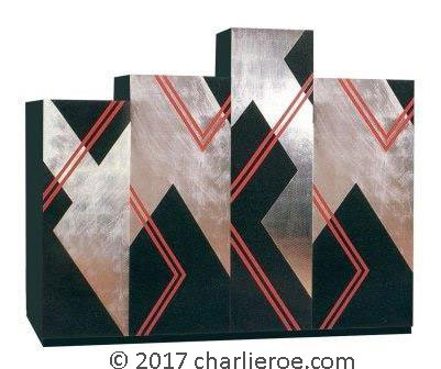 new Art Deco Donald Deskey Cubist painted & silver leafed 3 door bedroom wardrobe