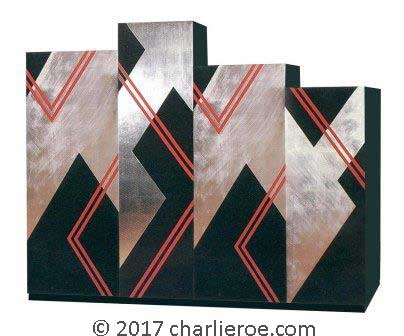 new Art Deco Donald Deskey Cubist painted & silver leafed 3 door bedroom wardrobe