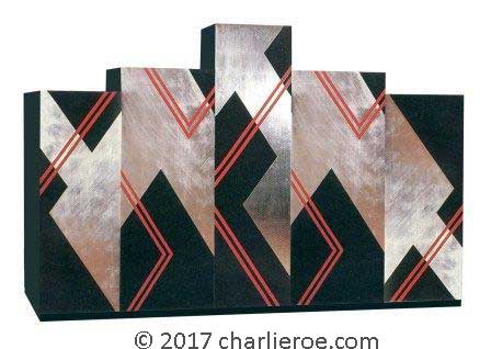 new Art Deco Donald Deskey Cubist painted & silver leafed 5 door bedroom wardrobe