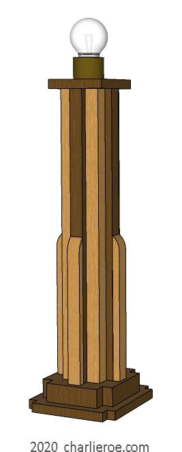 New Art deco Skyscraper style stepped table lamp base stands in wood & painted black finish