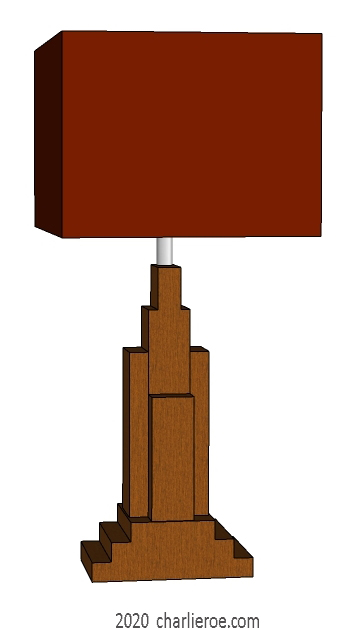 new Art Deco Skyscraper style stepped wood & painted table lamp