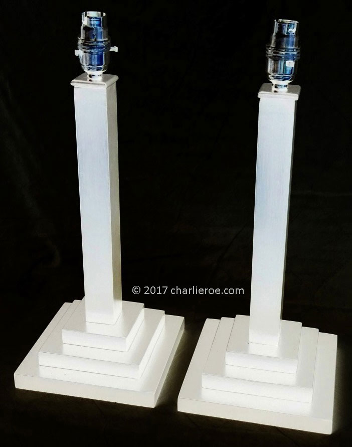 New Art deco Skyscraper style stepped table lamp base stands painted white