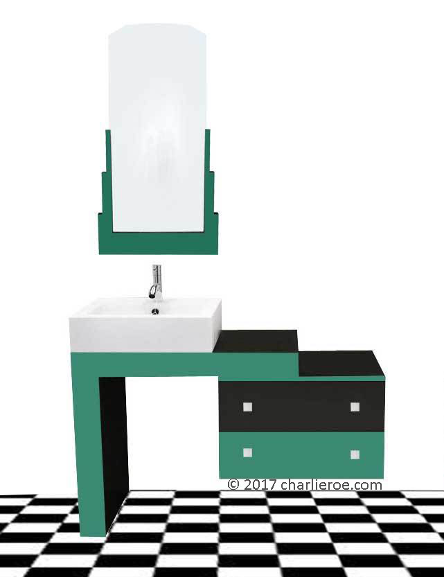 New Paul Frankl Art Deco Skyscraper style painted wall mirror & bathroom vanity unit