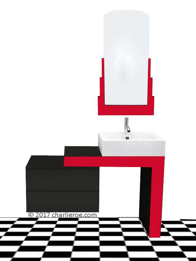 New Paul Frankl Art Deco Skyscraper style painted wall mirror & bathroom vanity unit