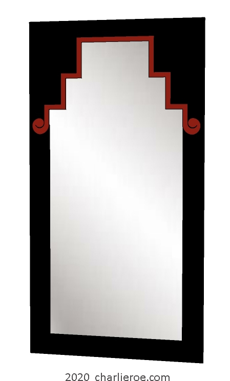 New Art Deco style wall mirror with stepped skyscraper style shaped top