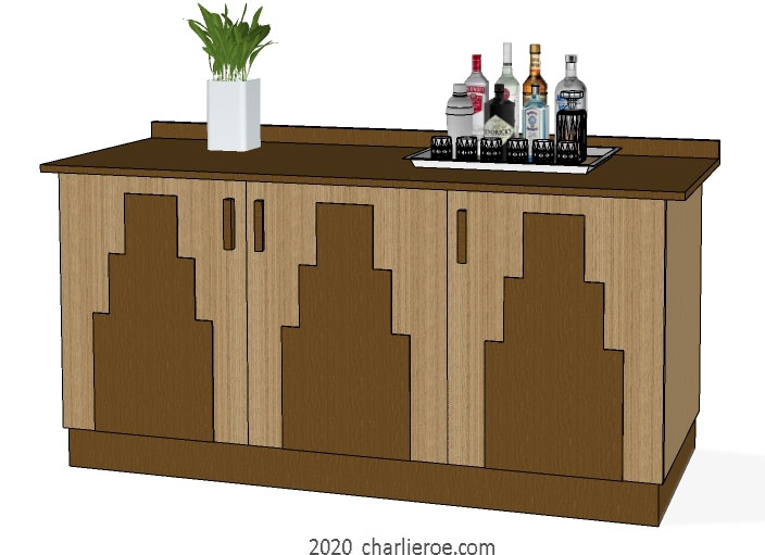 New Art Deco Skyscraper style Oak wooden 3 door sideboard cabinet