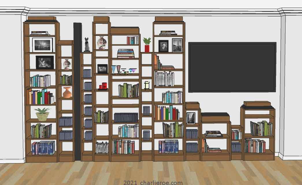 New Paul Frankl Art Deco Skyscraper style painted lacquered bookcase in black with silver edges shown in a Chicago condo