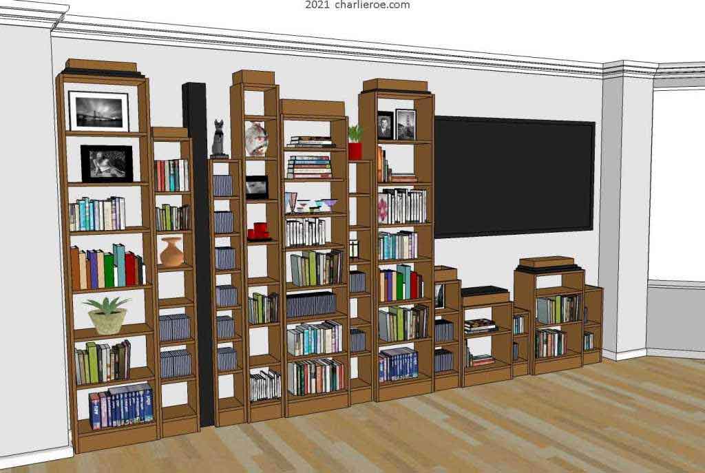 New Paul Frankl Art Deco Skyscraper style painted lacquered bookcase in black with silver edges shown in a Chicago condo