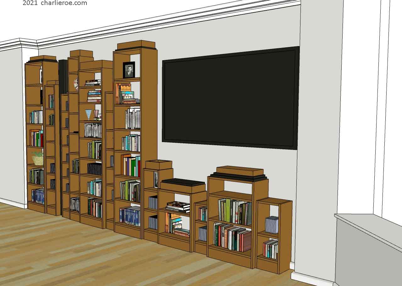 New Paul Frankl Art Deco Skyscraper style painted lacquered bookcase in black with silver edges shown in a Chicago condo