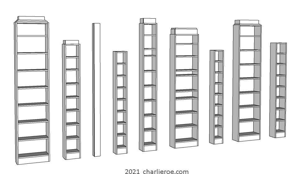 New Paul Frankl Art Deco Skyscraper 'skyline' bookshelves shown in modular form