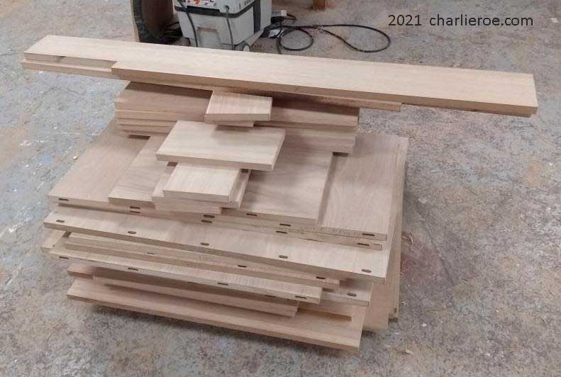 New Paul Frankl Art Deco Skyscraper 'skyline' bookshelves boards being cut