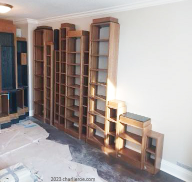 New Paul Frankl Art Deco Skyscraper 'skyline' bookshelves boards being installed in the appartment