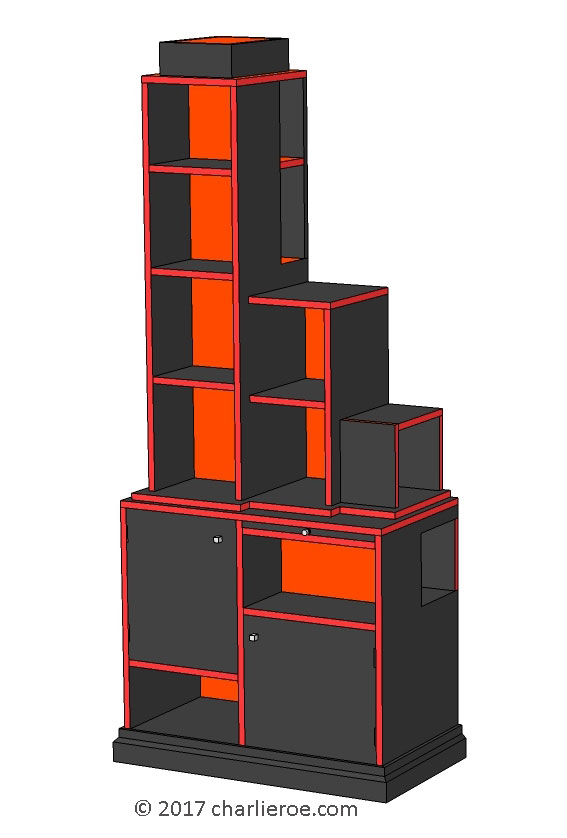 New Paul Frankl Art Deco Skyscraper style painted & wood bookcase