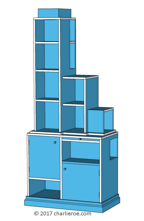 New Paul Frankl Art Deco Skyscraper style painted & wood bookcase