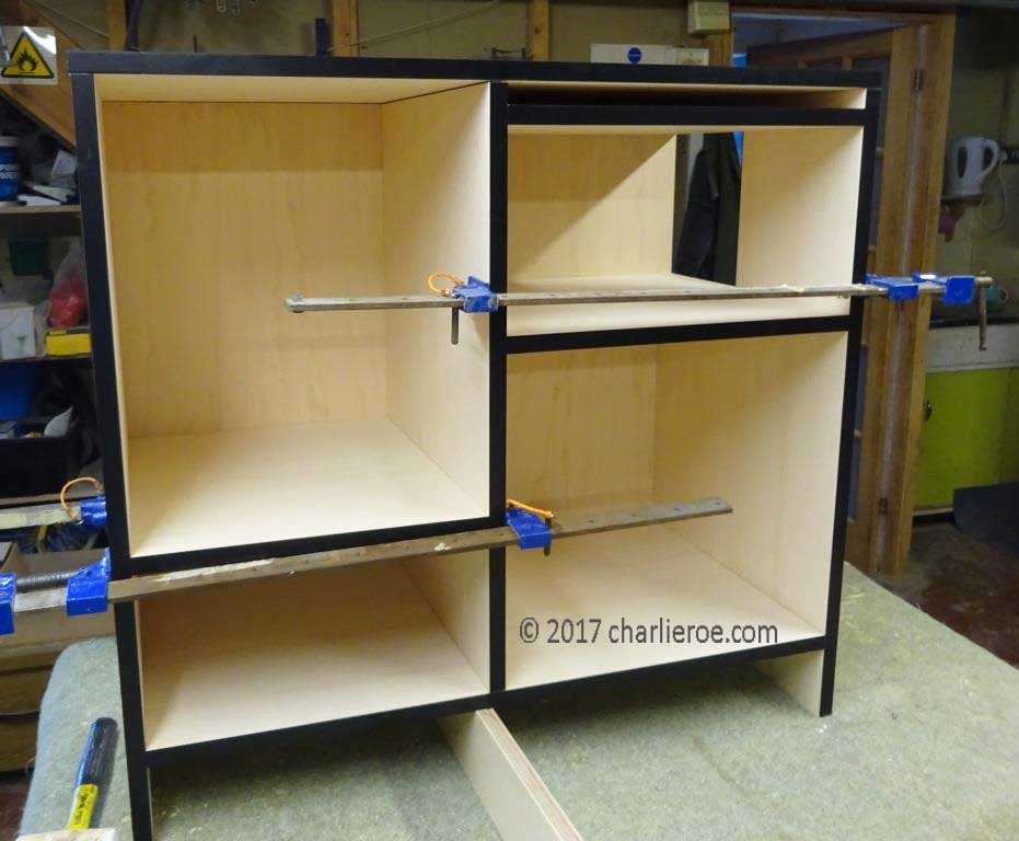 New Paul Frankl Art Deco Skyscraper style stepped bookcase base section in natural wood finish