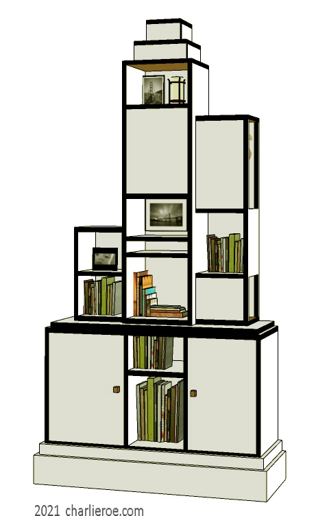 New Paul Frankl Art Deco Skyscraper style wooden & painted lacquered freestanding bookcase