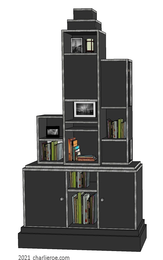 New Paul Frankl Art Deco Skyscraper style wooden & painted lacquered freestanding bookcase