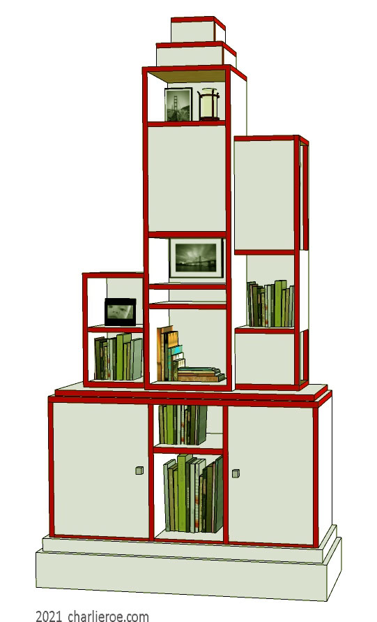 New Paul Frankl Art Deco Skyscraper style wooden & painted lacquered freestanding bookcase