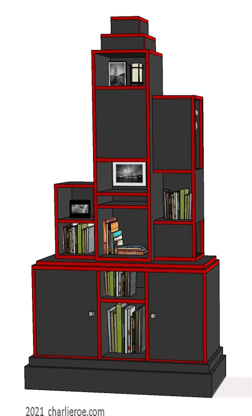 New Paul Frankl Art Deco Skyscraper style wooden & painted lacquered freestanding bookcase