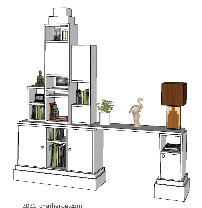 New Paul Frankl Art Deco Skyscraper style wooden & painted lacquered freestanding bookcase and sideboard