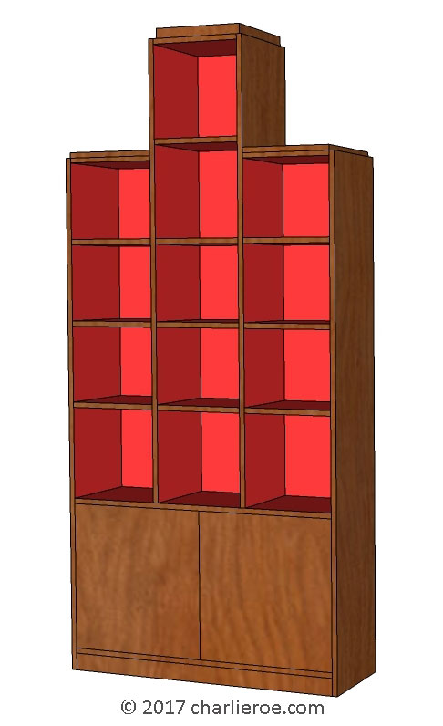 New Paul Frankl Art Deco 'Skyscraper' style painted lacquered bookcase display unit