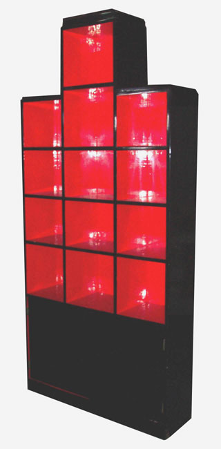 New Paul Frankl 'Skyscraper' style Art Deco painted lacquered bookcase display unit in black and red finish