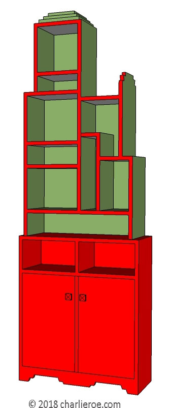 New Paul Frankl Art Deco Skyscraper style painted lacquered bookcase in white with red edges