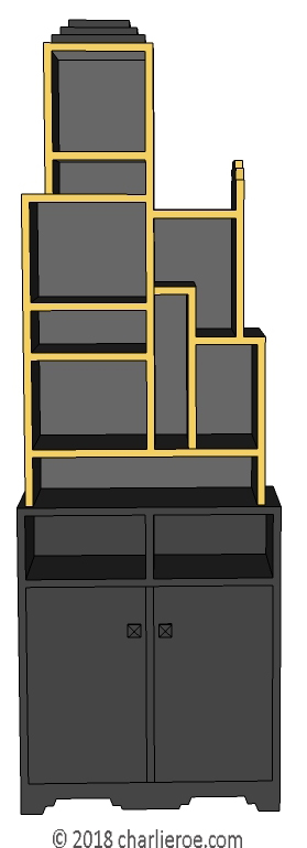 New Paul Frankl Art Deco Skyscraper style painted lacquered bookcase in black with gold edges