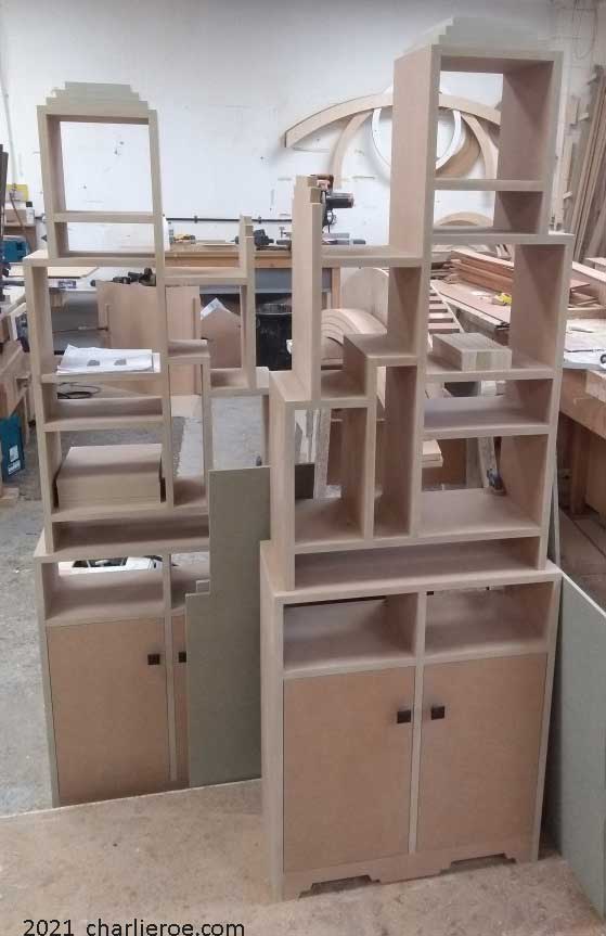 New Paul Frankl Art Deco Skyscraper style unprimed lacquered bookcase