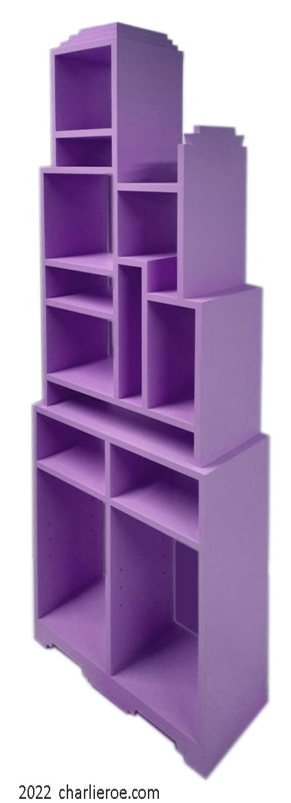 New Paul Frankl Art Deco Skyscraper style painted lacquered bookcase in green with white edges