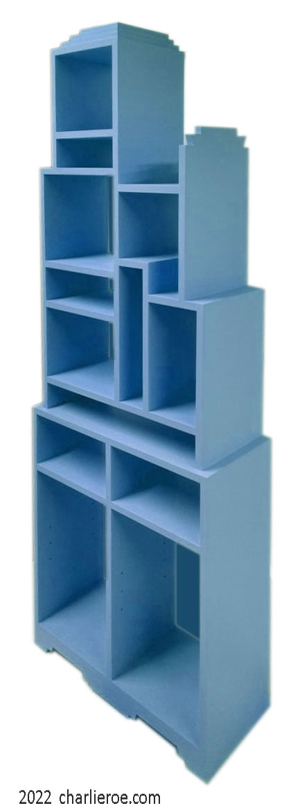 New Paul Frankl Art Deco Skyscraper style painted lacquered bookcase in white with gold edges