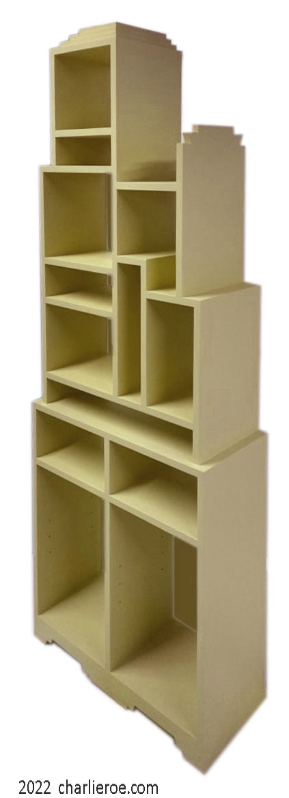 New Paul Frankl Art Deco Skyscraper style painted lacquered bookcase in green with gred edges