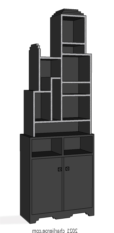 New Paul Frankl Art Deco Skyscraper style painted lacquered bookcase in black with silver edges