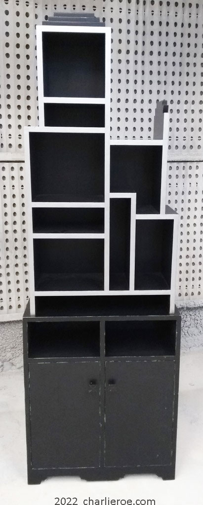 New pair of Paul Frankl Art Deco Skyscraper style painted lacquered bookcase black with silver edges
