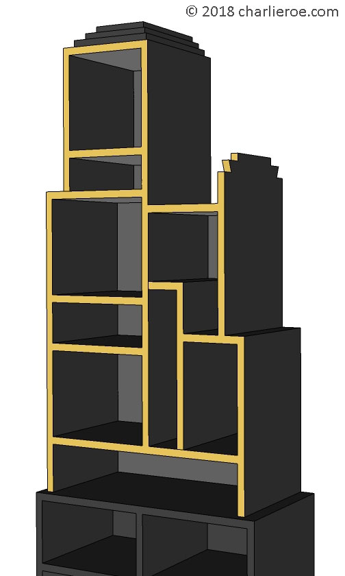 New Paul Frankl Art Deco Skyscraper style painted lacquered bookcase in black with gold edges