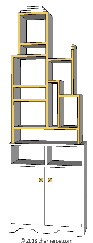 New Paul Frankl Art Deco Skyscraper style painted lacquered bookcase in white with gold edges