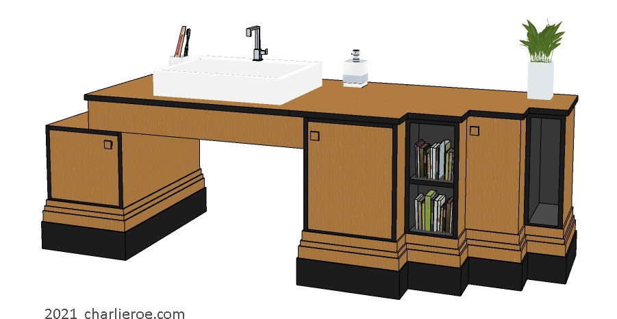 new Art Deco Paul Frankl Skyscraper style bathroom oak vanity unit
