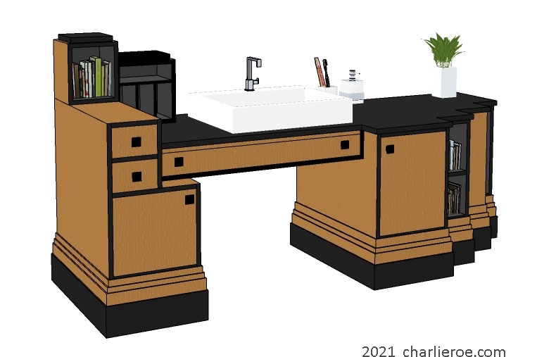 new Art Deco Paul Frankl Skyscraper style bathroom oak vanity unit